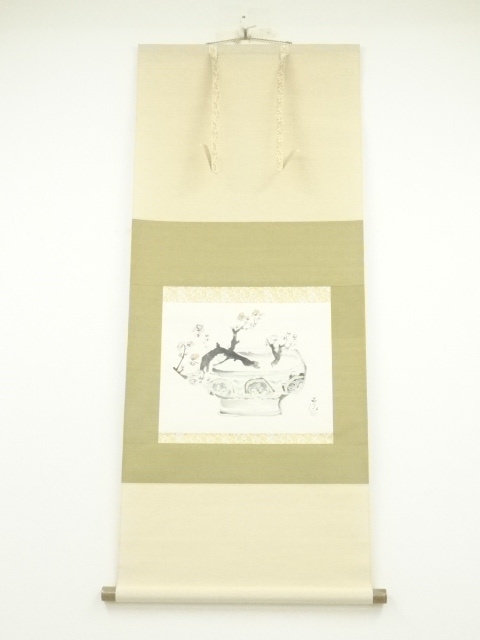 JAPANESE HANGING SCROLL / HAND PAINTED / UME BLOSSOM 